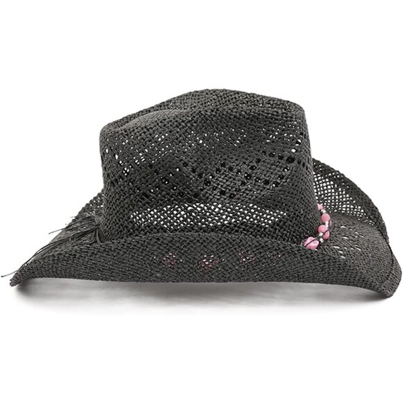 BEADED Hearts Trim, Shapeable Cowboy Hat-Black With Pink Trim main image 4
